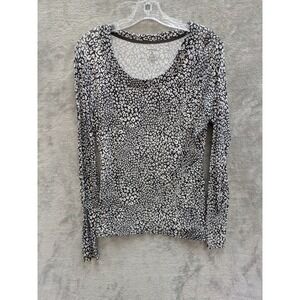 Leopard Print Long Sleeve Top Women Medium Black White Animal Print Stretch
